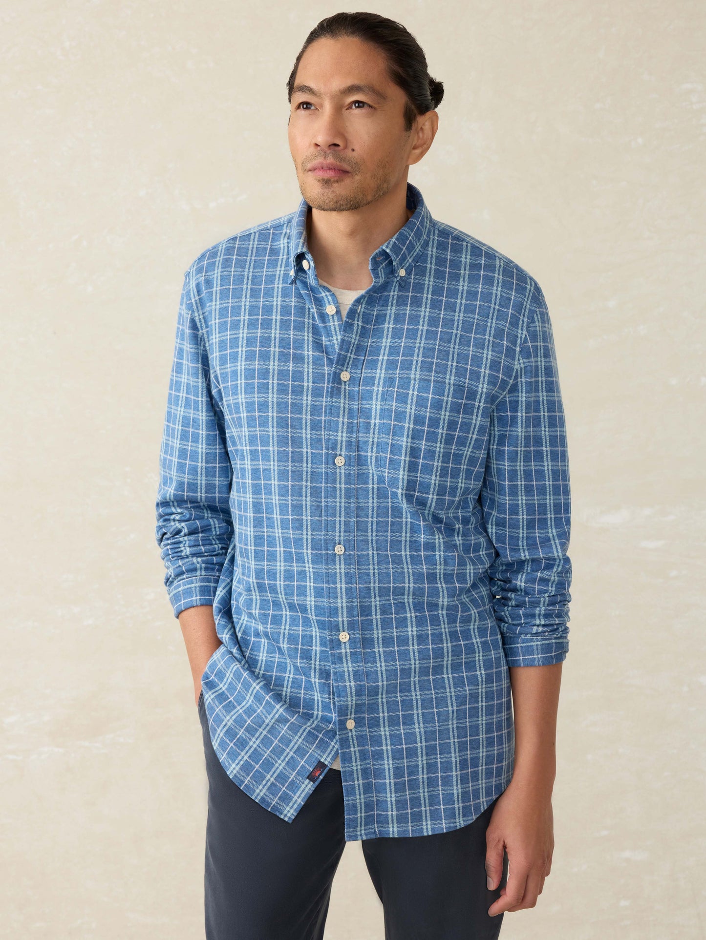Coastline Knit Shirt - Ocean Sky Plaid
