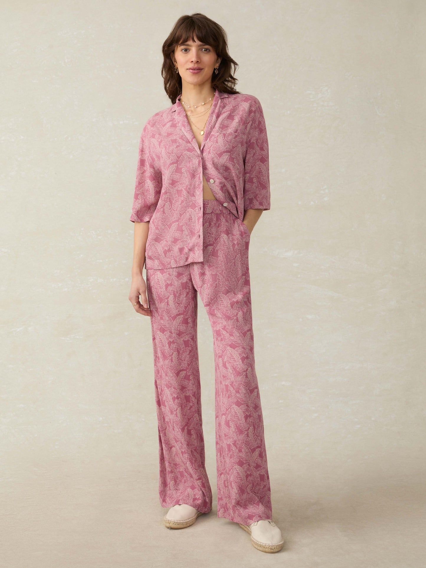 Cabana Pant - Dusty Rose Banana Leaf
