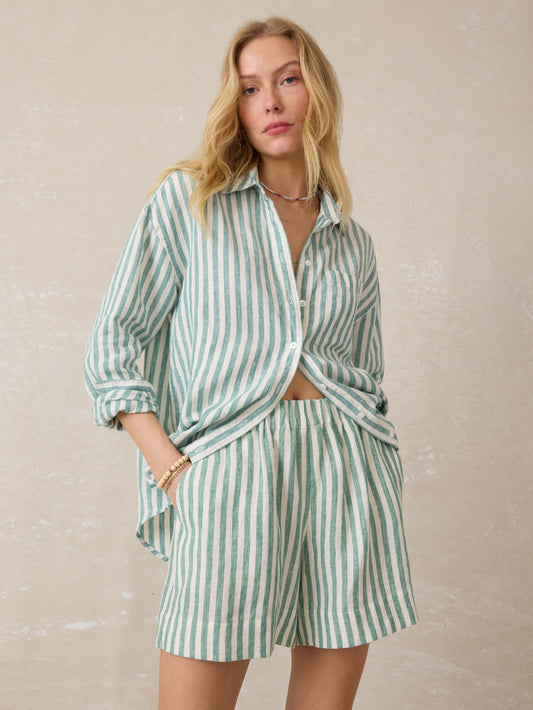 Laguna Linen Bayview Short - Deep Jungle Lucy Stripe