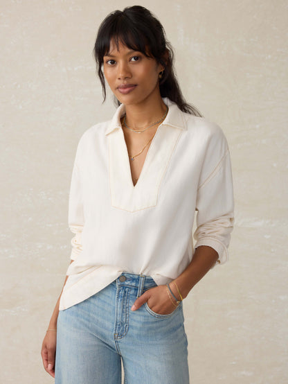 Linen Denim Sail Away Blouse - Egret