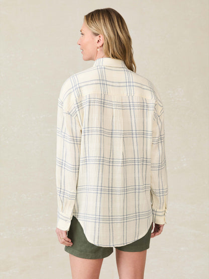 Dune Cotton Gauze Relaxed Shirt - Blue Cove Plaid