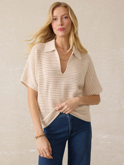 Seacoast Crochet Polo - Cream