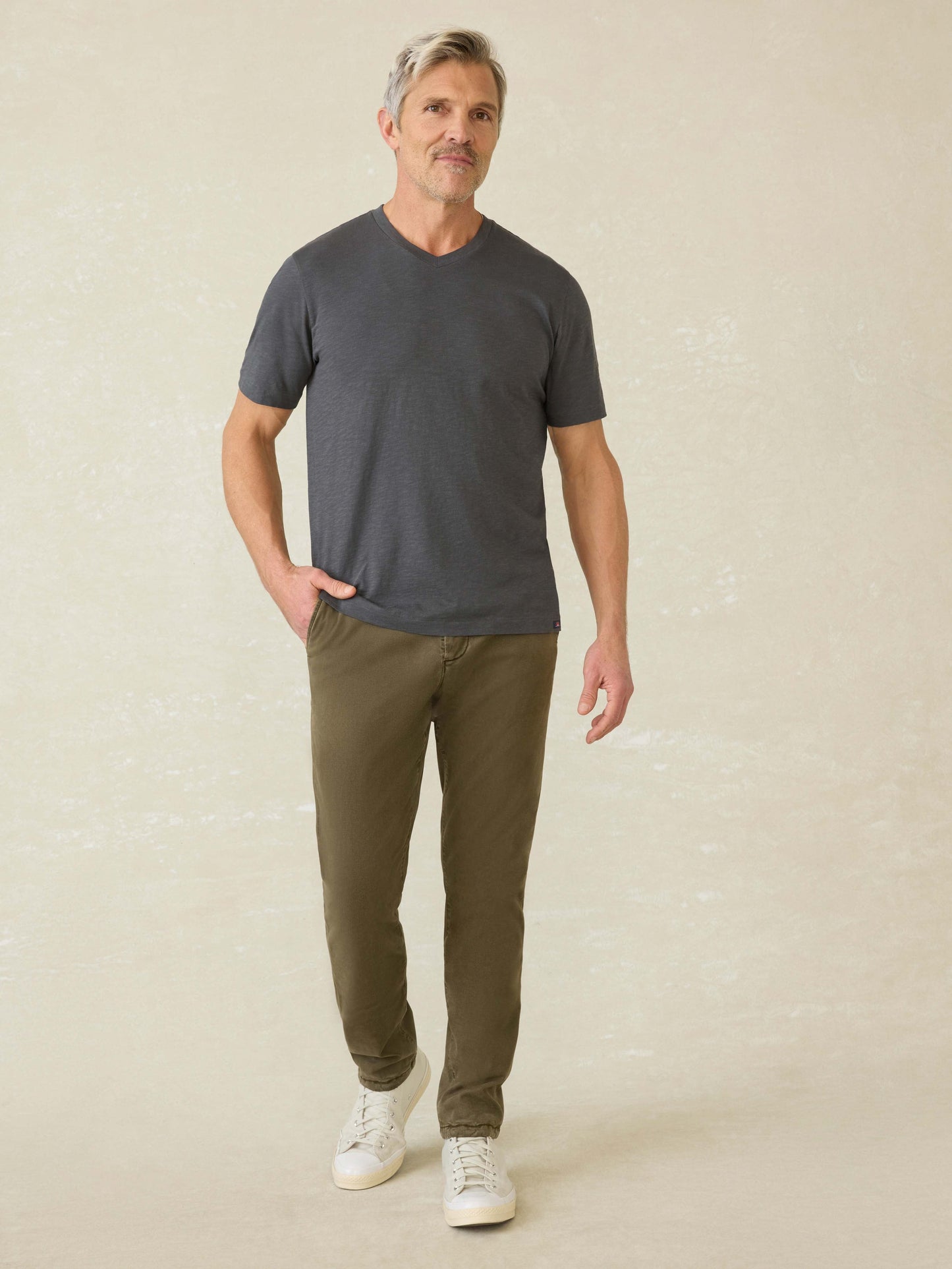 Short-Sleeve Sunwashed Regenerative Cotton V-Neck Tee - Graphite