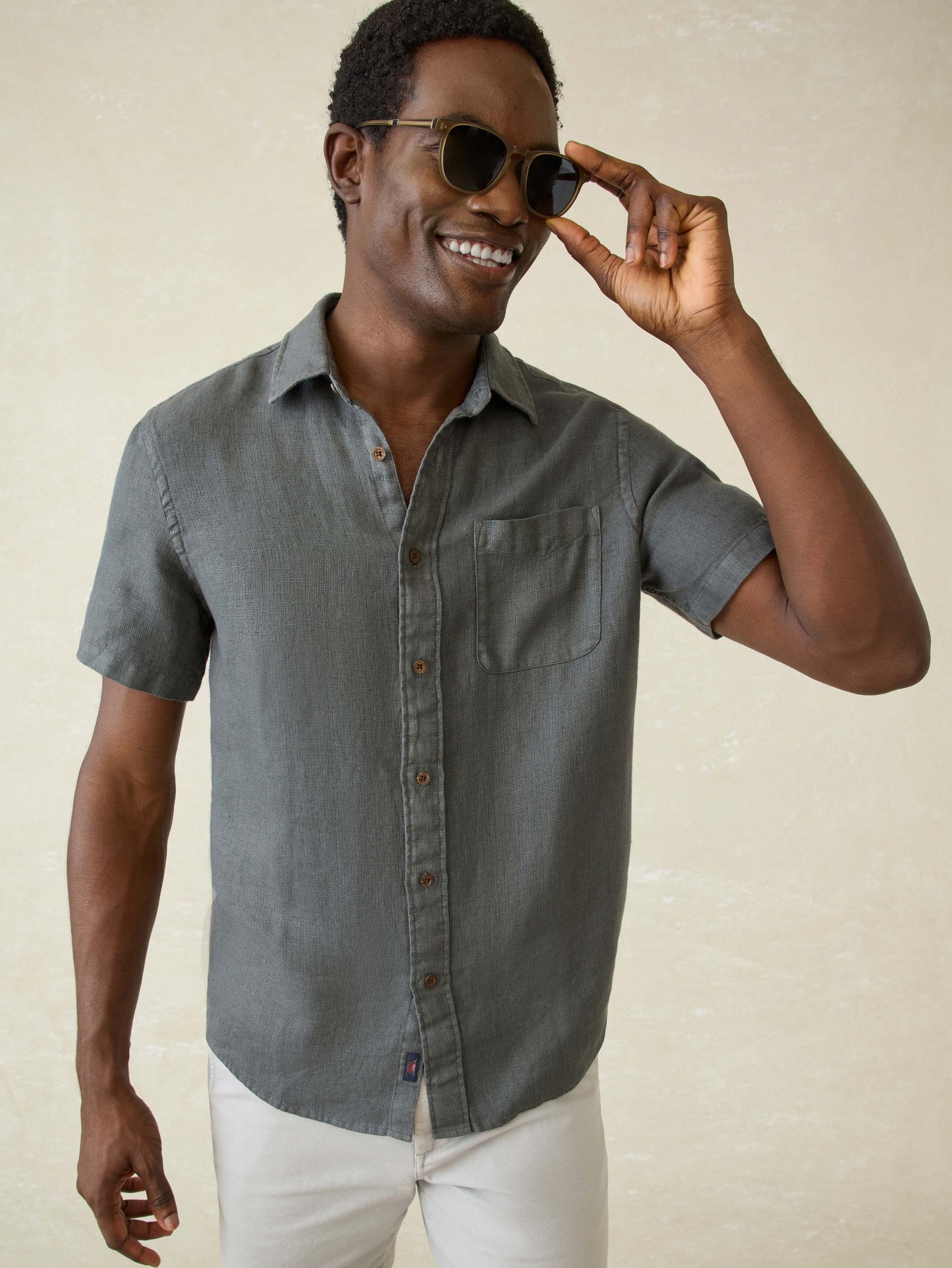 Short-Sleeve Palma Linen Shirt - Washed Black Basketweave