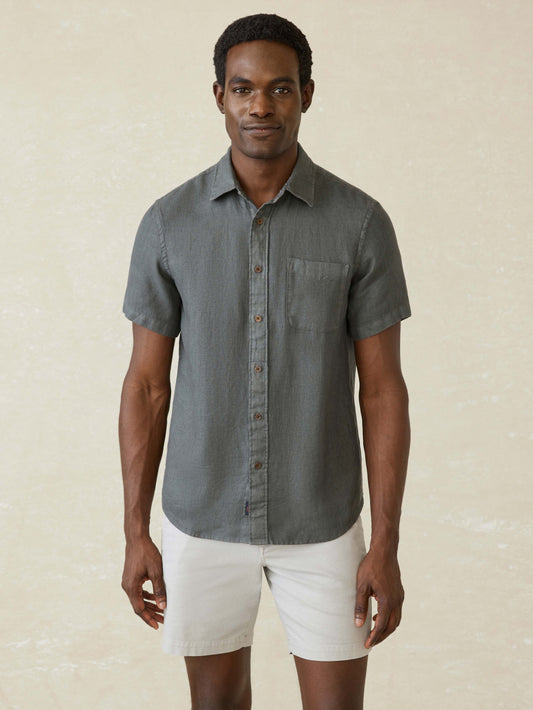 Short-Sleeve Palma Linen Shirt - Washed Black Basketweave