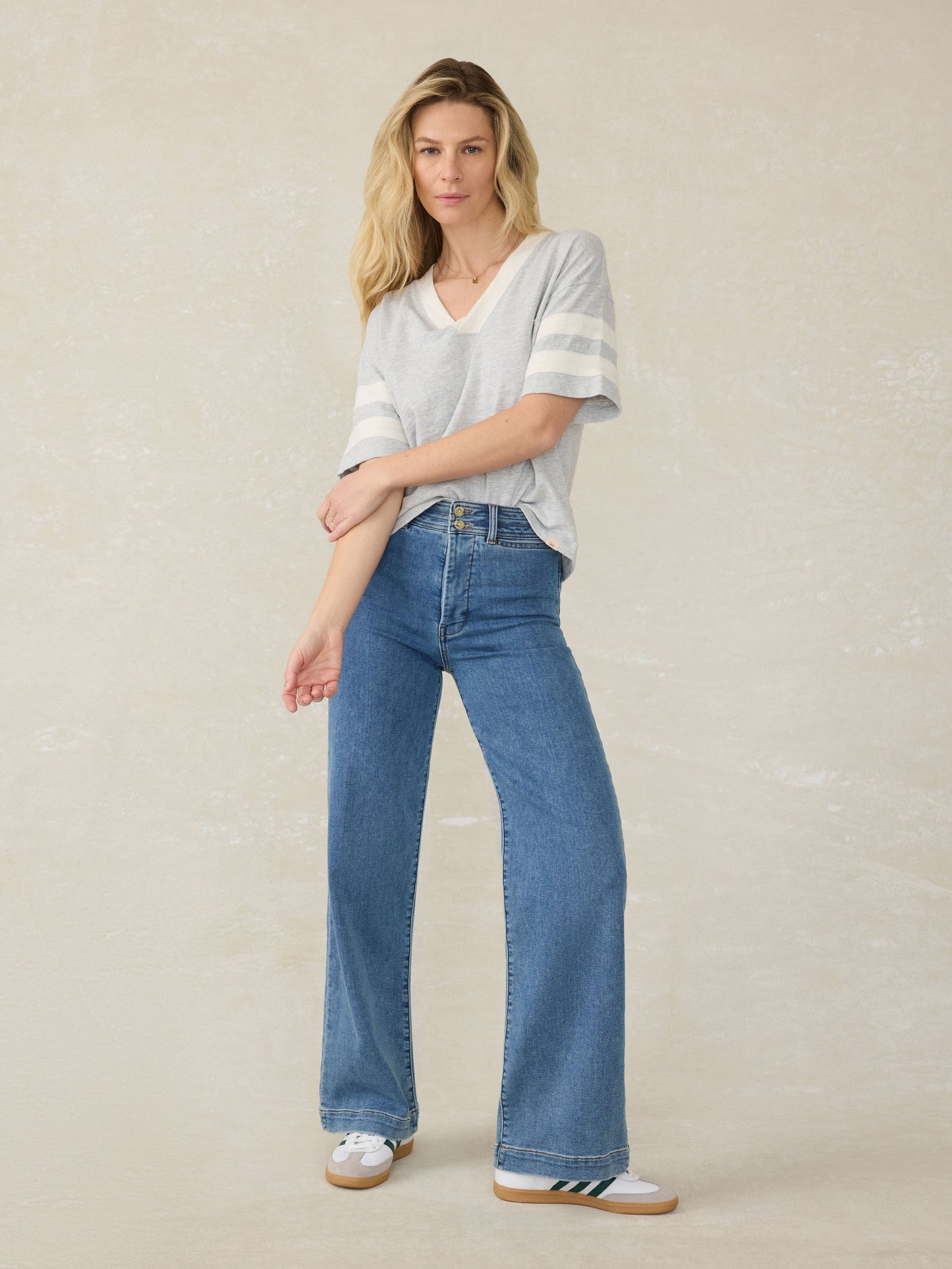 Sunwashed Slub Varsity Tee - Grey Varsity