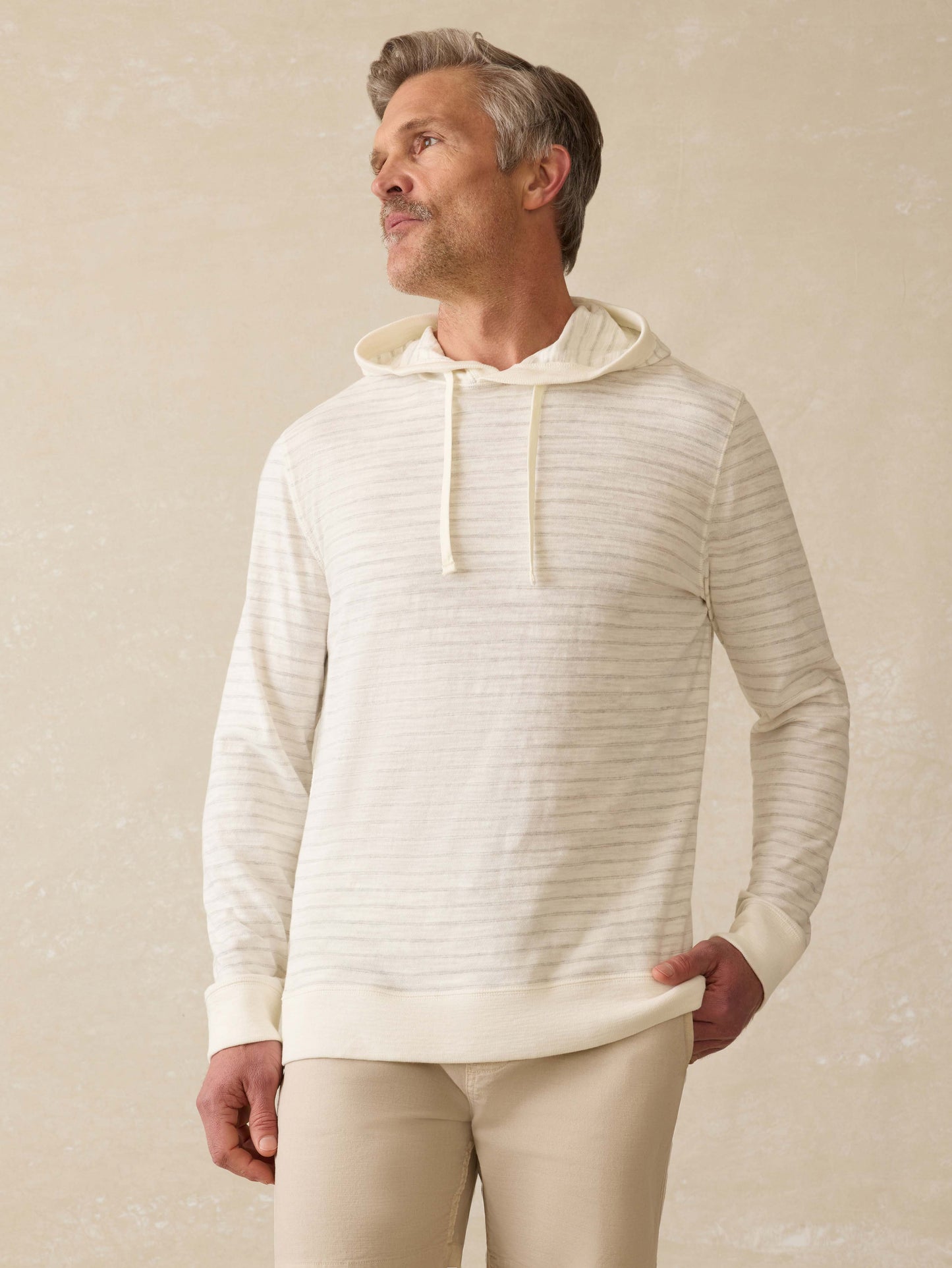 Sunwashed Midweight Organic Hoodie - Ivory Rock Stripe