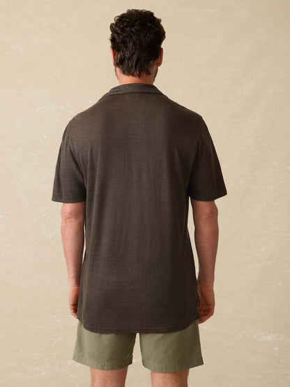 Short-Sleeve Linen Polo - Washed Black
