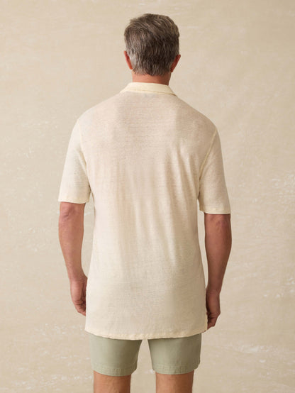 Short-Sleeve Linen Polo - Whitecap