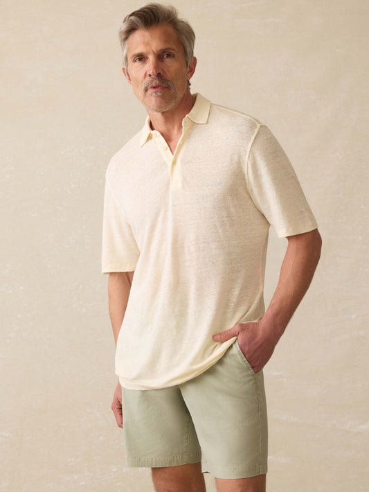 Short-Sleeve Linen Polo - Whitecap