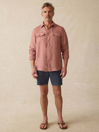 Irish Linen Safari Shirt - Cedar Rose
