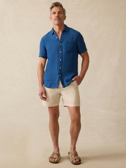 Short-Sleeve Palma Linen Shirt - Indigo Basketweave