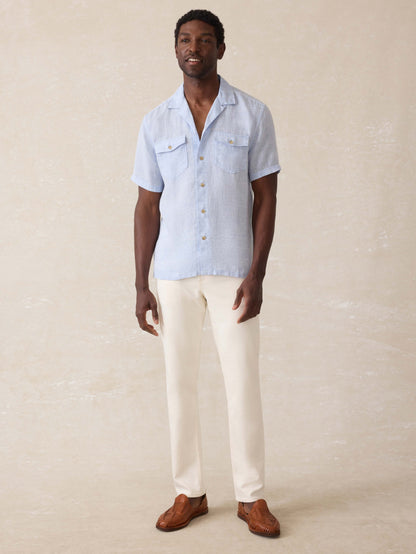 Short Sleeve Reserve Basque Camp Shirt - Light Blue Melange