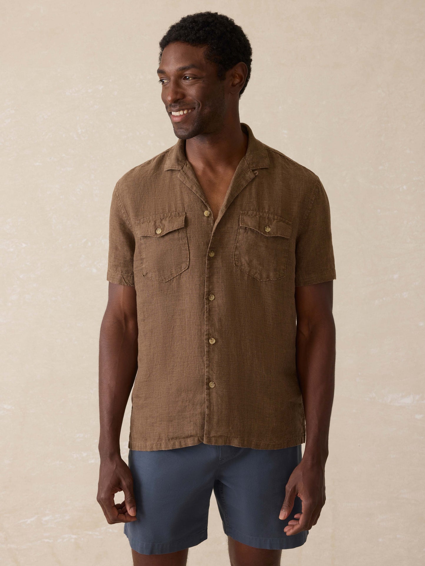 Short-Sleeve Reserve Basque Camp Shirt - Dark Oakwood Pincheck