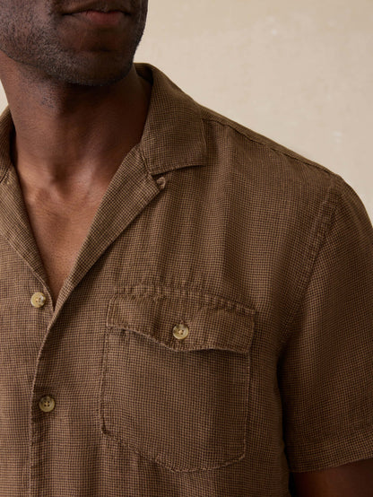 Short-Sleeve Reserve Basque Camp Shirt - Dark Oakwood Pincheck