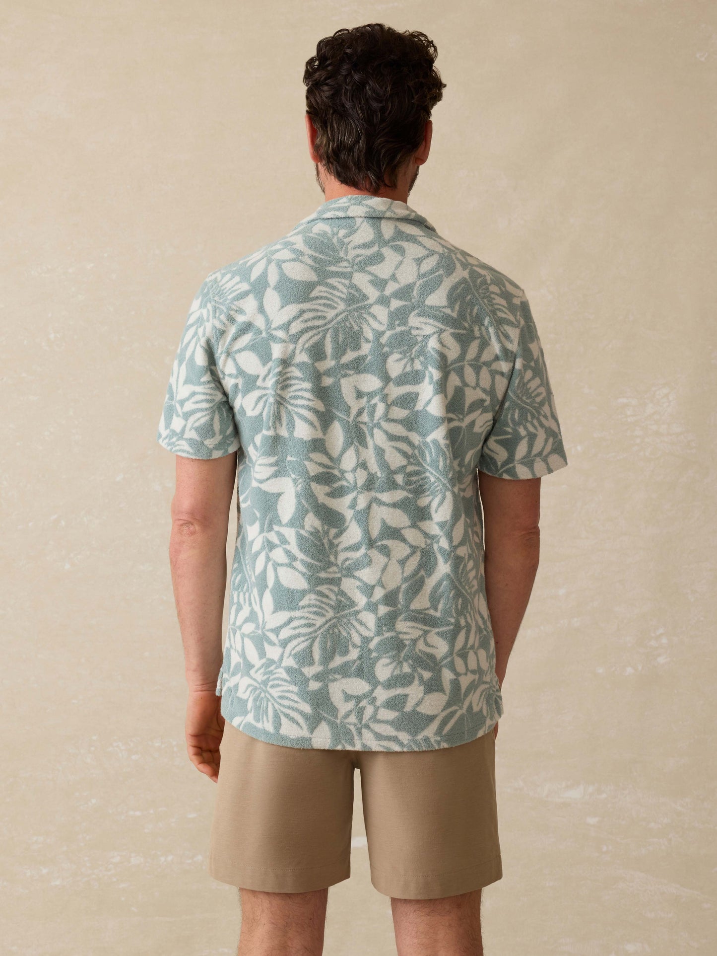 Short-Sleeve Cabana Towel Terry Shirt - Poolside Foliage Teal