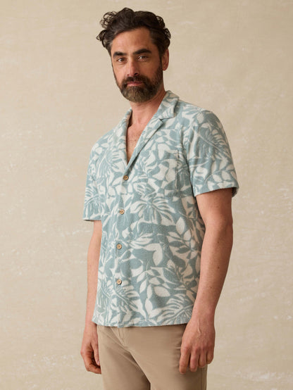 Short-Sleeve Cabana Towel Terry Shirt - Poolside Foliage Teal