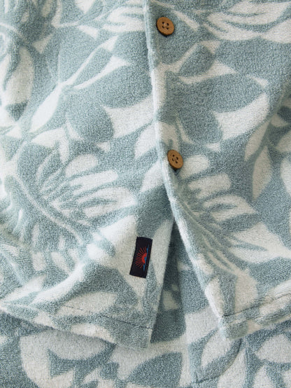 Short-Sleeve Cabana Towel Terry Shirt - Poolside Foliage Teal