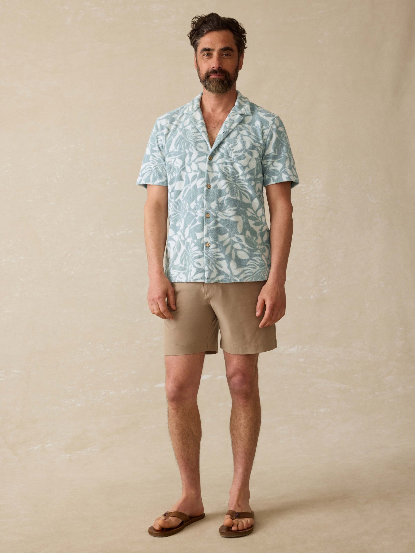 Short-Sleeve Cabana Towel Terry Shirt - Poolside Foliage Teal