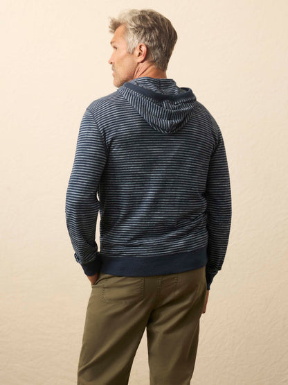 Sunwashed Midweight Organic Hoodie - Navy Stream Stripe