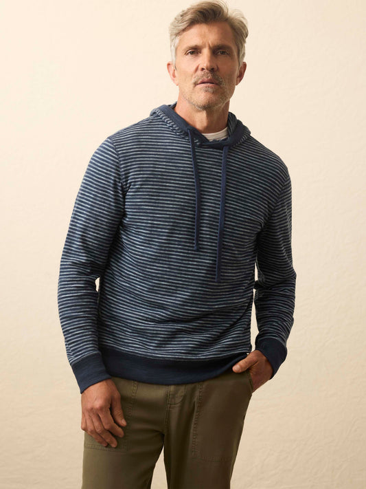 Sunwashed Midweight Organic Hoodie - Navy Stream Stripe
