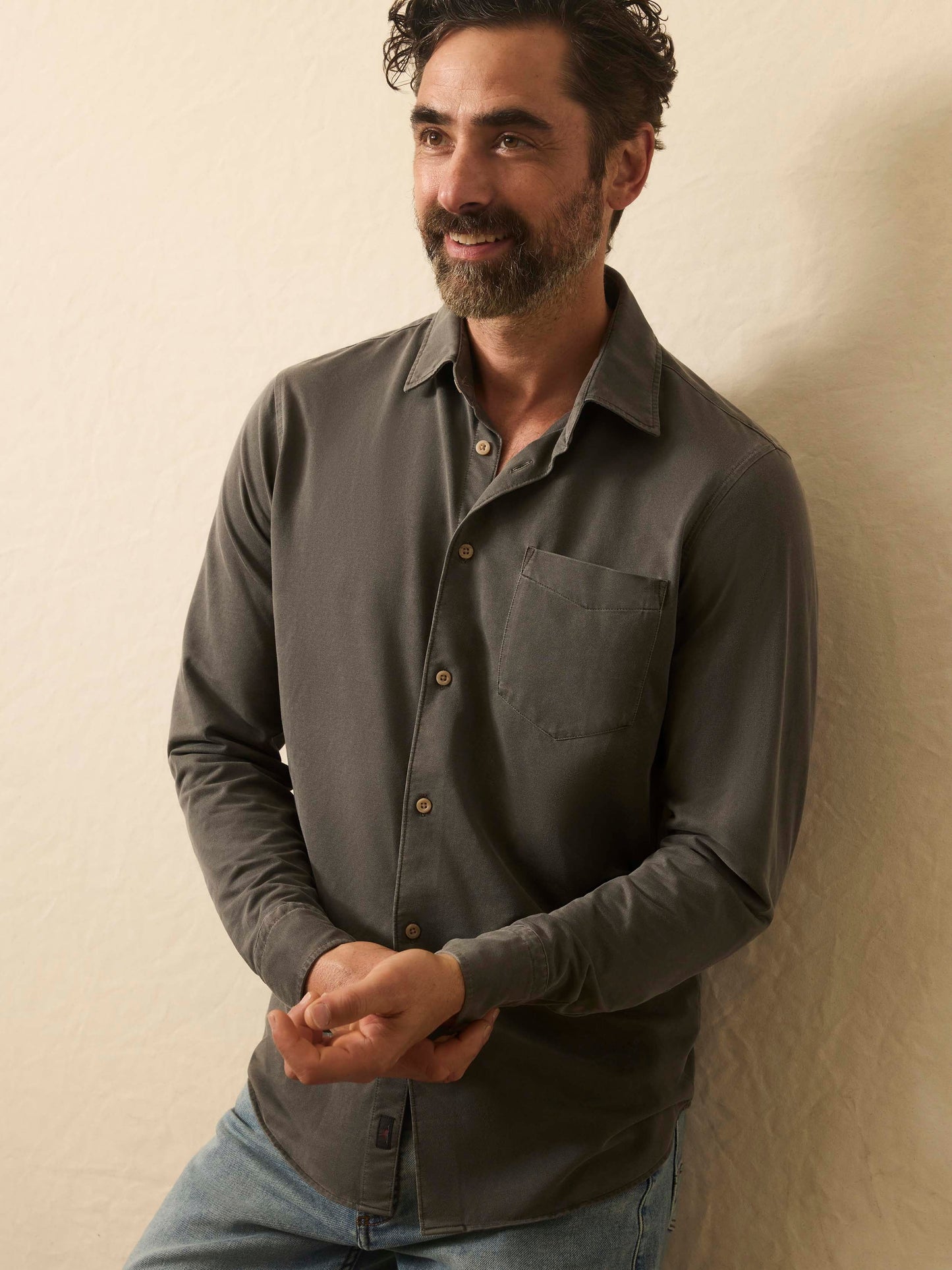 Long-Sleeve Costa Pique Shirt - Washed Charcoal