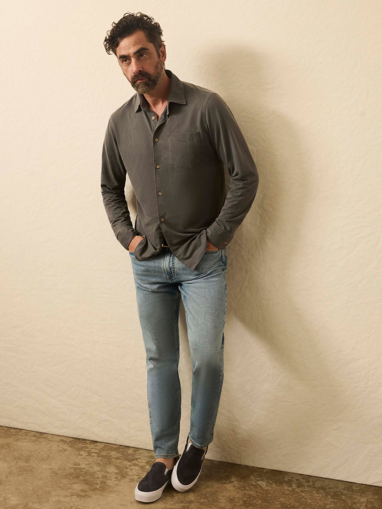 Long-Sleeve Costa Pique Shirt - Washed Charcoal