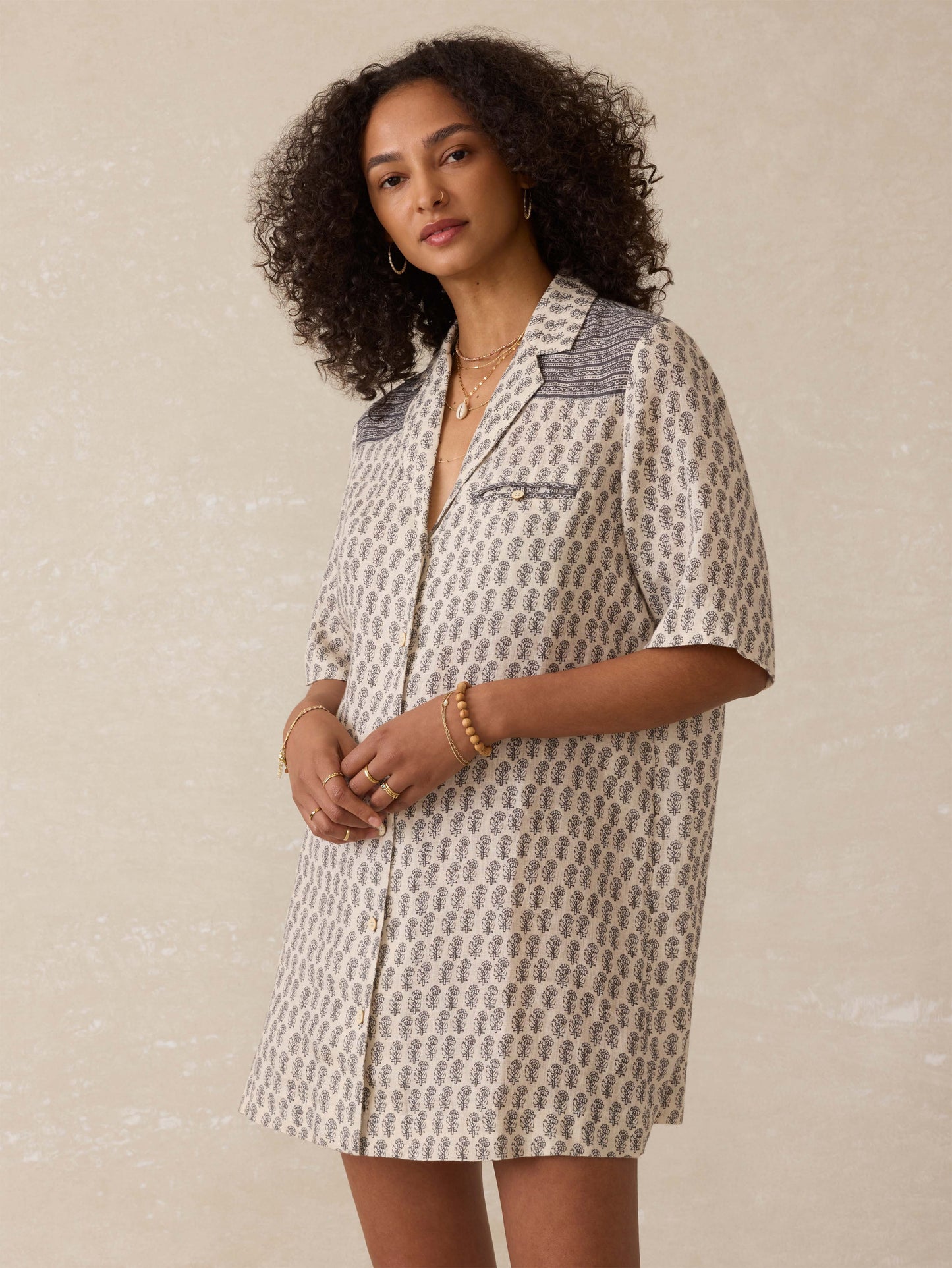 Paradise Point Linen Dress - Summer Pearl Blossom