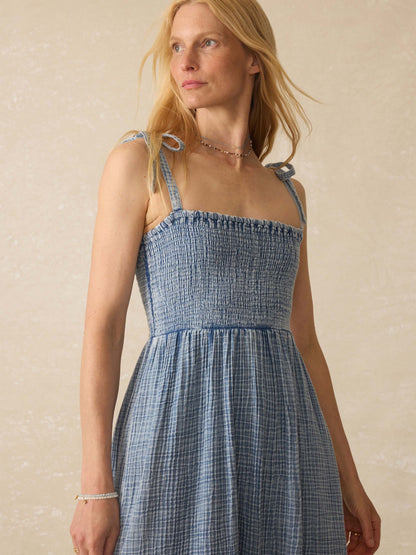Dune Cotton Gauze Ella Dress - Light Indigo Wash