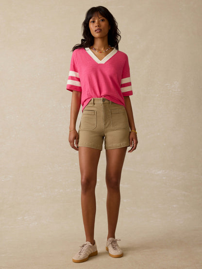 Sunwashed Slub Varsity Tee - Hot Pink Varsity