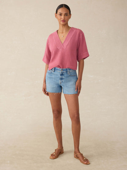 Dune Cotton Gauze Short Sleeve Popover - Heather Rose
