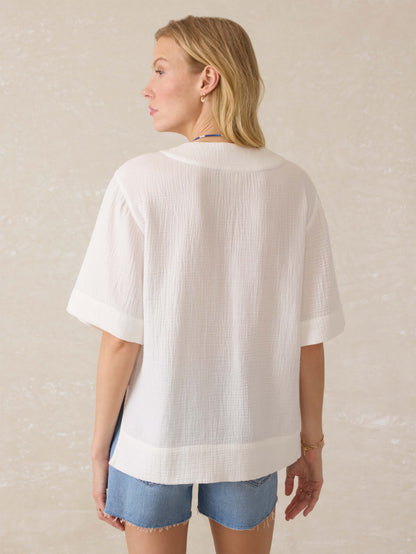 Dune Cotton Gauze Short Sleeve Popover - White