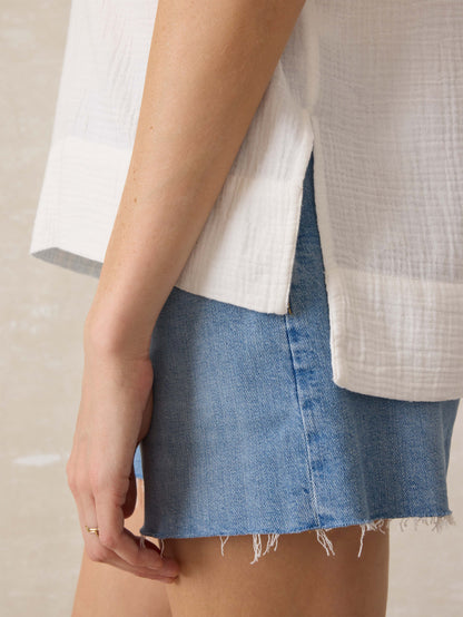 Dune Cotton Gauze Short Sleeve Popover - White