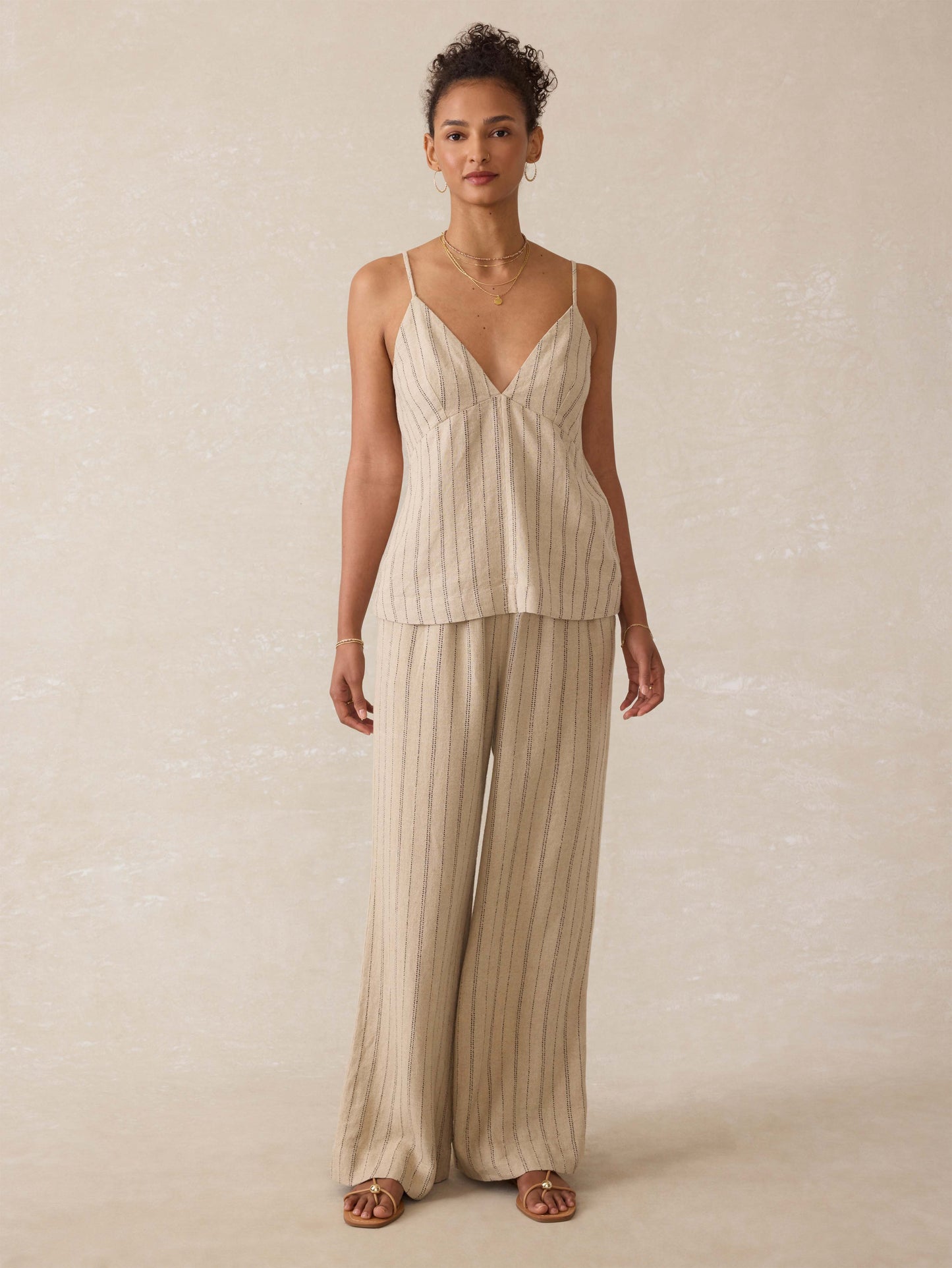 Riviera Linen Tank - Driftwood Stripe