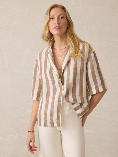 Palma Linen Camp Shirt - Cocoa Beach Stripe