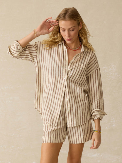 Laguna Linen Relaxed Shirt - Cocoa Grove Stripe