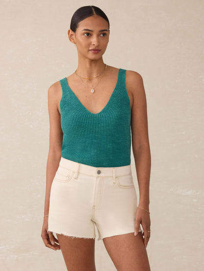 Miramar Linen V-Neck Tank - Deep Jungle
