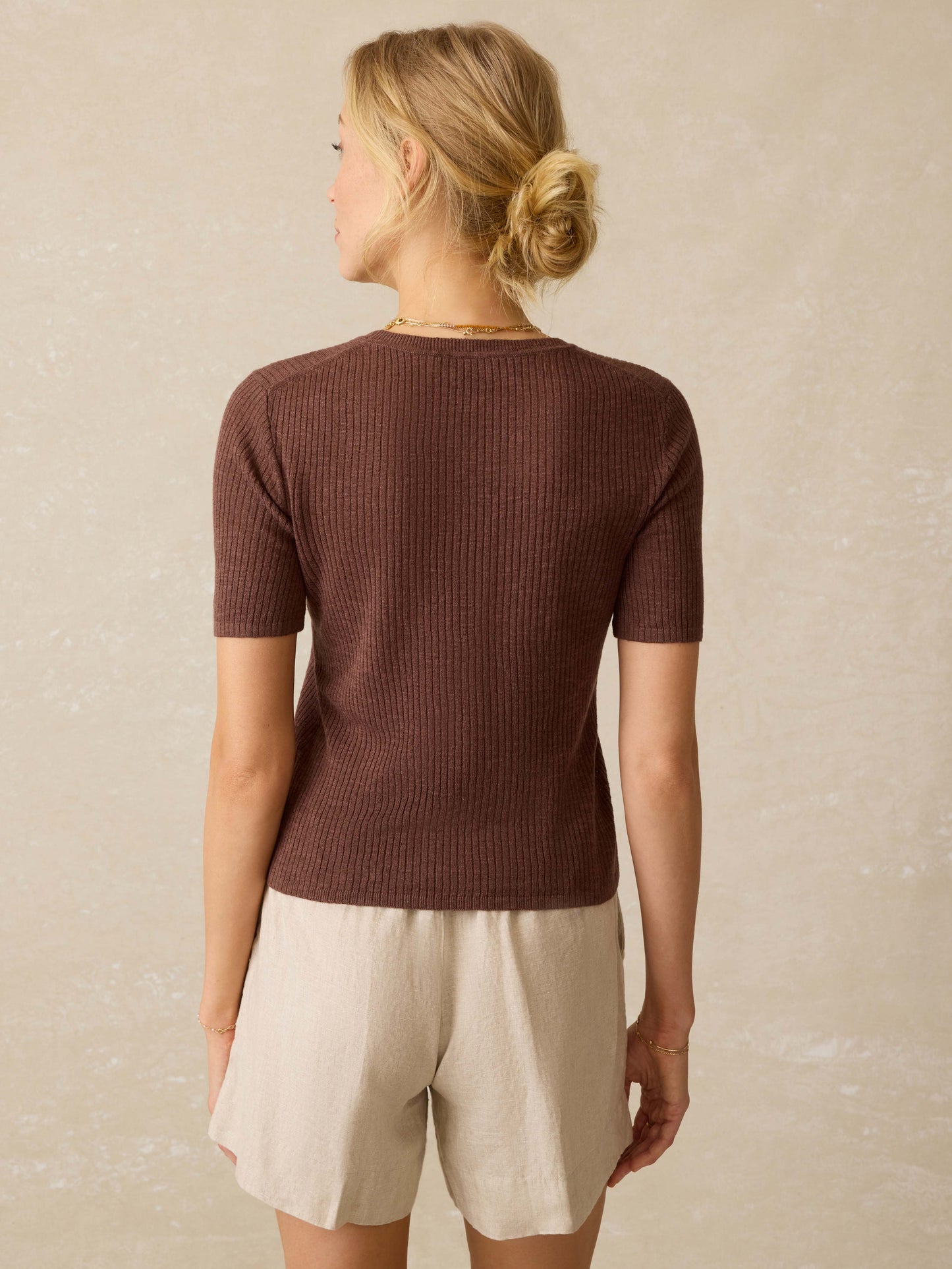 Miramar Linen Mini Rib Tee - Cocoa