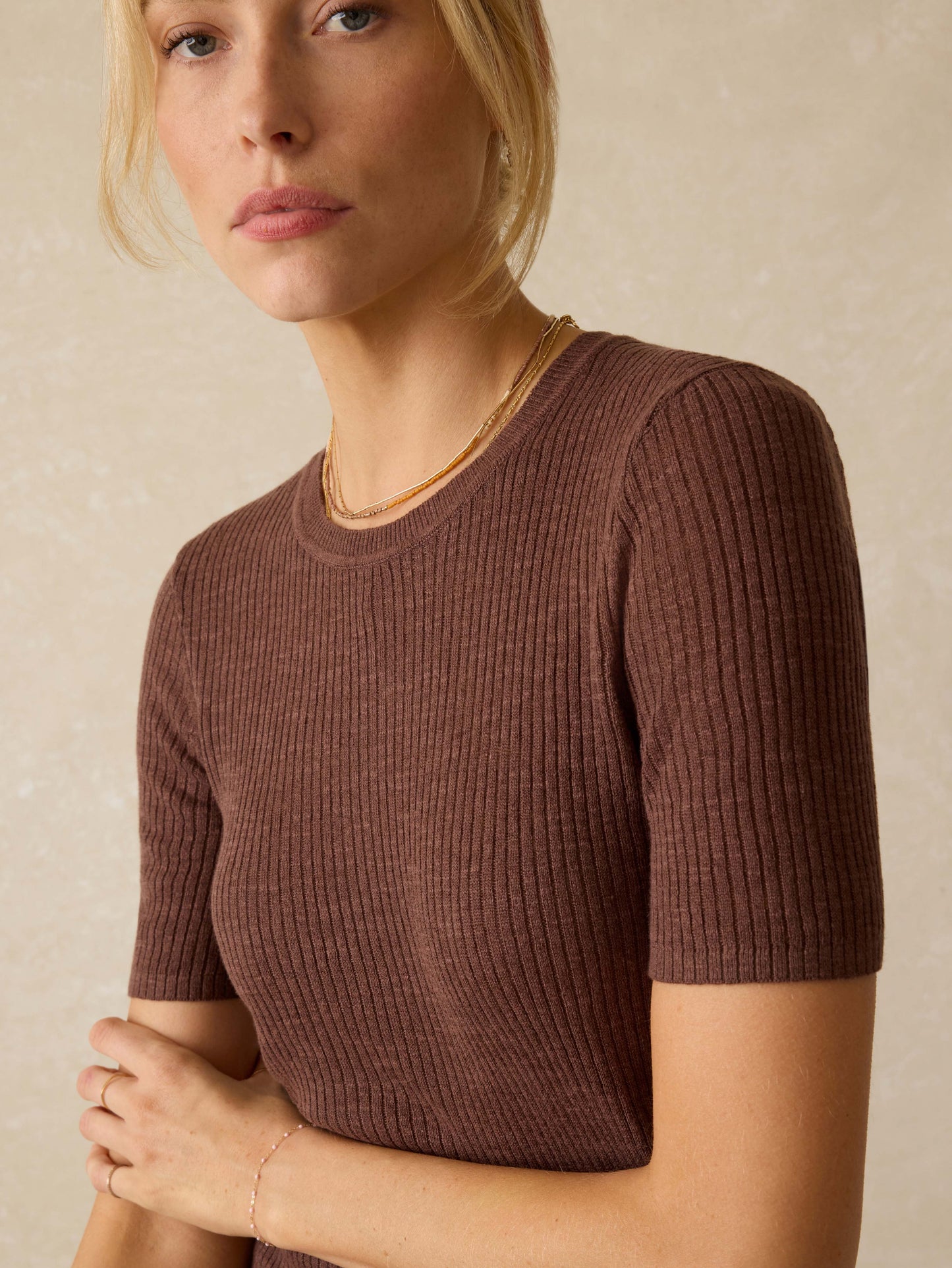 Miramar Linen Mini Rib Tee - Cocoa