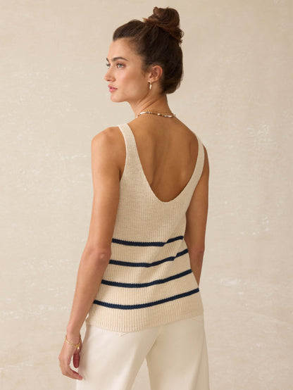 Miramar Linen V-Neck Tank - Sand Cove Stripe